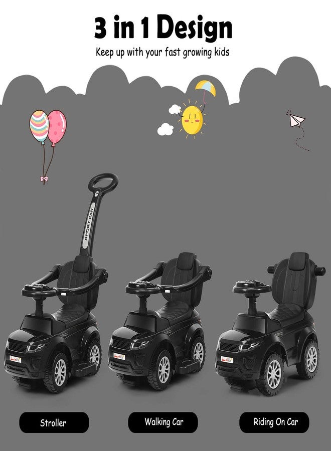 GLACER Push Cars for Toddlers 1-3, 3-in-1 Kids Sliding Car with Detachable Guardrail, Horn, Music, Lights, Storage Box and Anti-Roll Design, Ride on Push Car for Boys Girls (Black) - Image 4